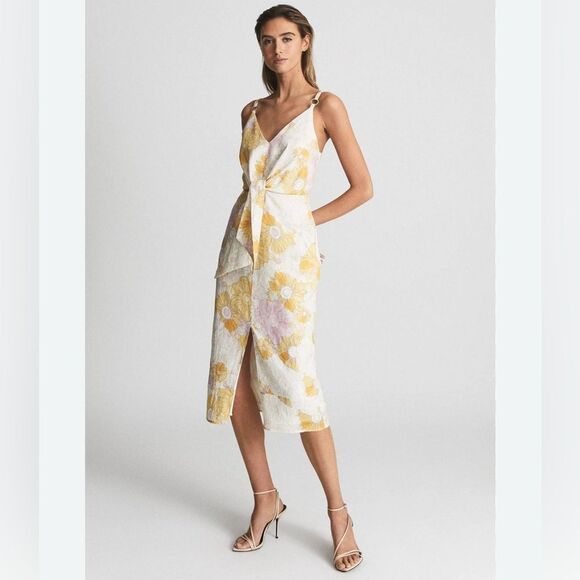 Reiss Dresses & Skirts - REISS Kay Linen Tie Front Midi Dress In Yellow NWT